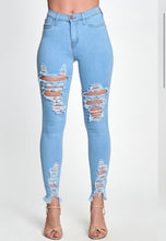 Load image into Gallery viewer, Denim Ripped Frayed Ankle High Waist Skinny Jeans