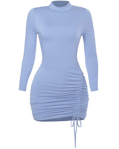 Sweet Stunner Ruched Dress - Dusty Blue