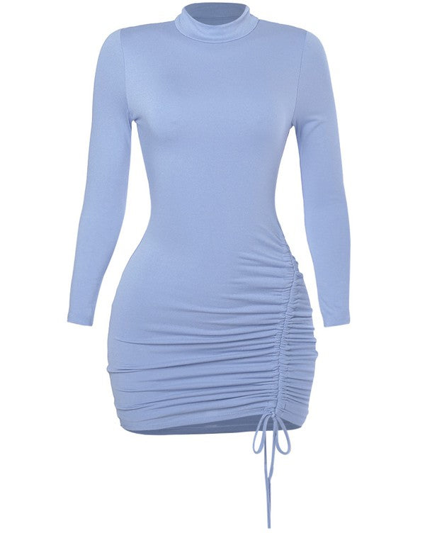 Sweet Stunner Ruched Dress - Dusty Blue
