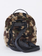 Load image into Gallery viewer, Camo Faux Shearling Mini Backpack With Chain Detail
