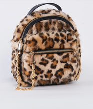 Load image into Gallery viewer, Leopard Faux Shearling Mini Backpack With Chain Detail
