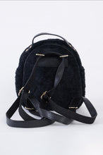 Load image into Gallery viewer, Black Faux Shearling Mini Backpack With Chain Detail
