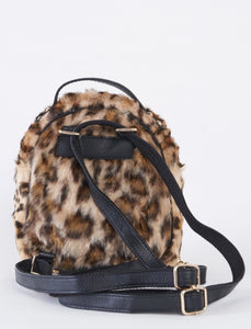 Leopard Faux Shearling Mini Backpack With Chain Detail