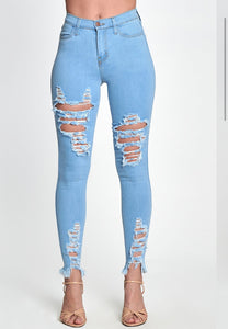 Denim Ripped Frayed Ankle High Waist Skinny Jeans