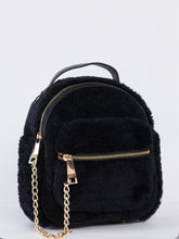 Load image into Gallery viewer, Black Faux Shearling Mini Backpack With Chain Detail
