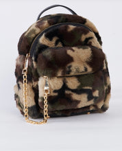 Load image into Gallery viewer, Camo Faux Shearling Mini Backpack With Chain Detail
